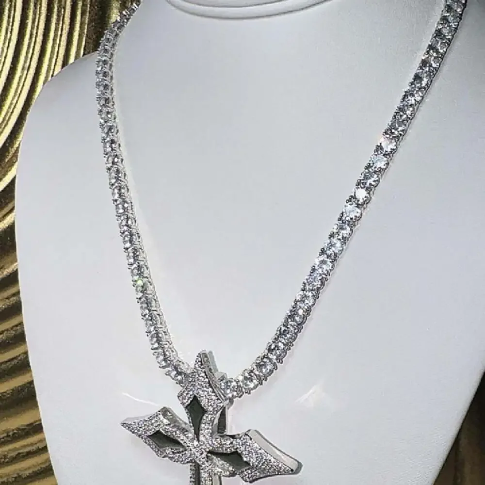Silver Cross Tennis Necklace 2 D 1 E
